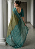 Green & Blue Printed Tussar SIlk Saree
