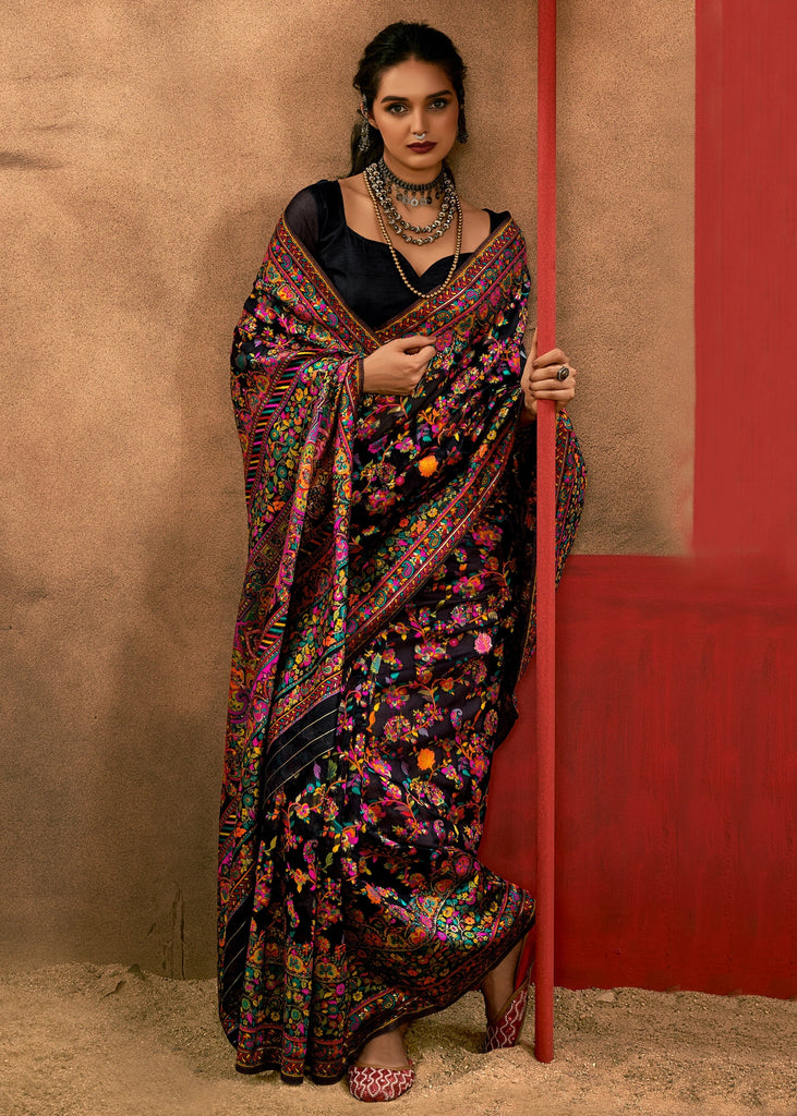 Desire Black Woven Kashmiri Jamewar Silk Saree