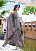 Strom Grey Satin Crepe Digital Printed Saga Saree With Contrast Blouse