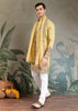 Festive Yellow Sequence Embroidered Cotton Kurta With Dupatta