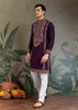 Wine Purple Embroidered Stitched Kurta Set