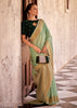 Ming Green Woven Banarasi Linen Silk Saree with Velvet Blouse