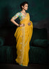 Mimosa Yellow Designer Tissue Silk Saree With Printed Blouse