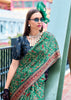 Aspen Green Satin Crepe Digital Printed Saga Saree With Contrast Blouse