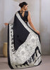 Deep Black Printed Satin Silk Saree