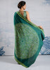Cadmium Green Satin Silk Saree with Ajrakh Printed Pallu and Blouse
