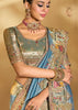 Heritage Blue Designer Embroidered Silk Saree