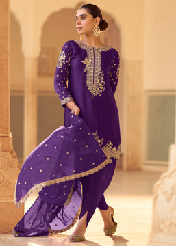 True Purple Embroidered Designer Suit Set