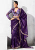 Dark Purple Embroidered Designer Silk Saree