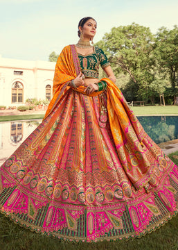 Sunshine Orange Banarasi Silk Embroidered Lehenga