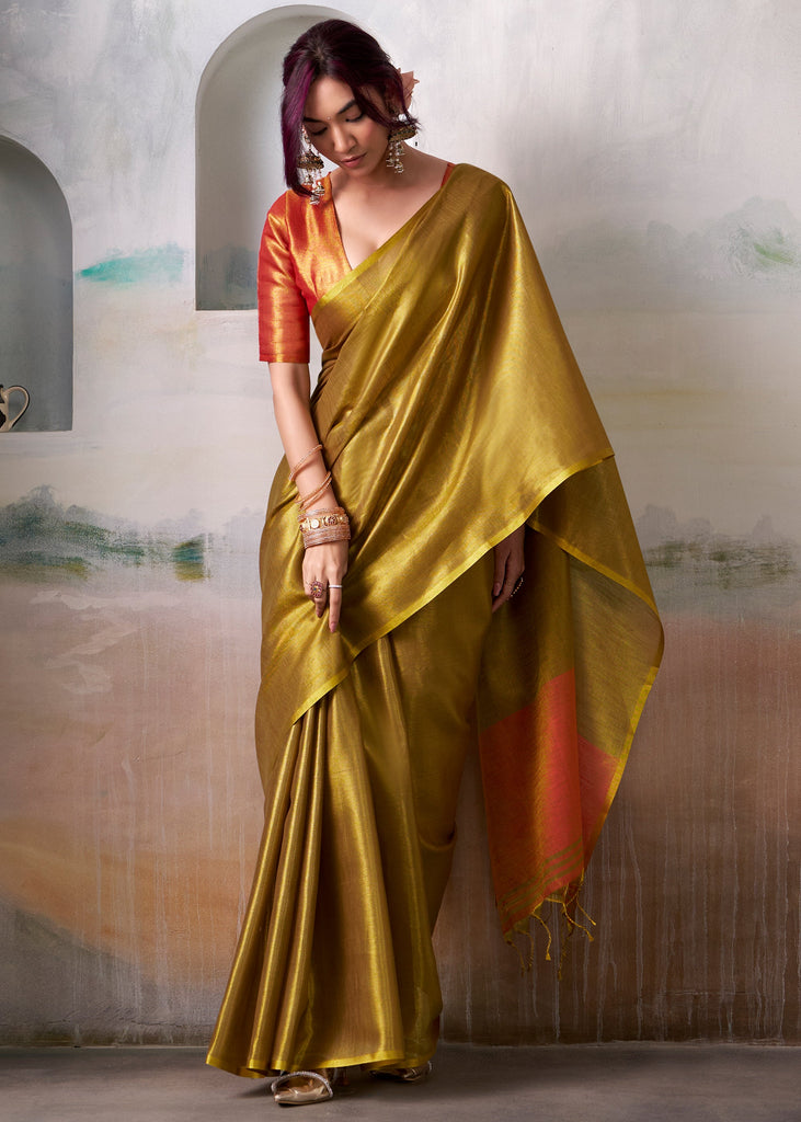 Mehndi Green Woven Tissue Silk Saree
