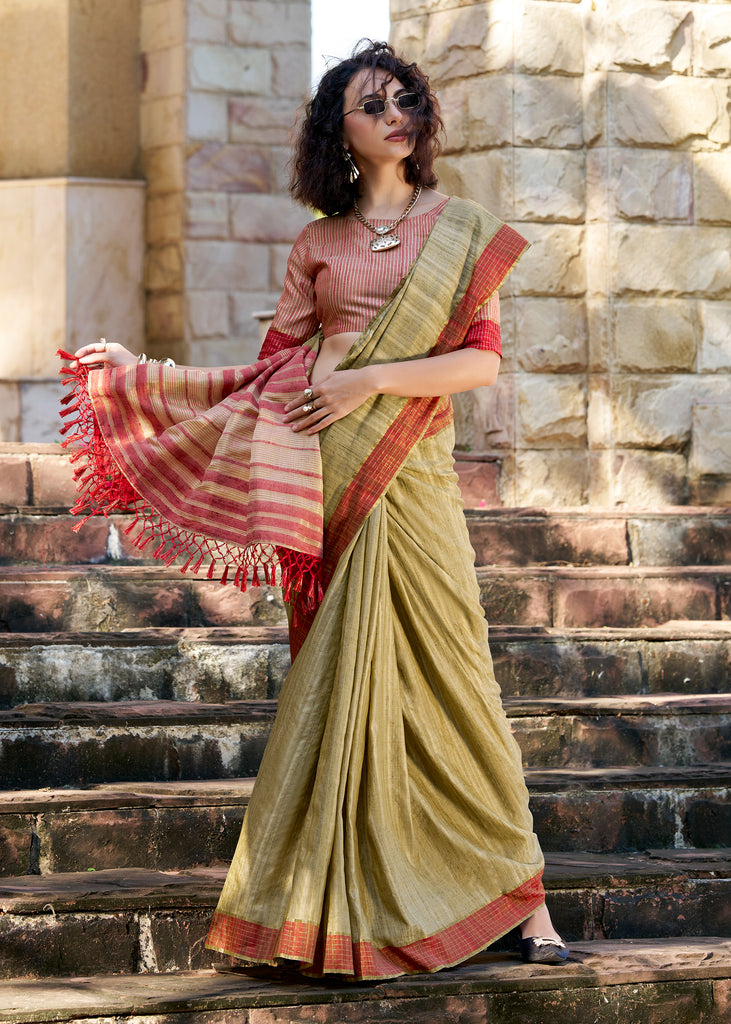 Shadow Green Woven Cotton Linen Saree