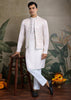 Bright White Plain Kurta with Jacquard Jacket