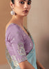 Aqua Blue Embroidered Designer Silk Saree