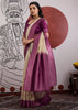 Purple Border Ivory Woven Banarasi Silk Saree