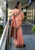 Apricot Peach Woven Linen Tissue Silk Saree