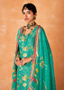 Festive Green Embroidered Suit Set With Floral Print