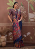 Midnight Blue Woven Cotton Kashmiri Jamewar Saree