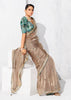 Taupe Grey Embroidered Designer Silk Saree