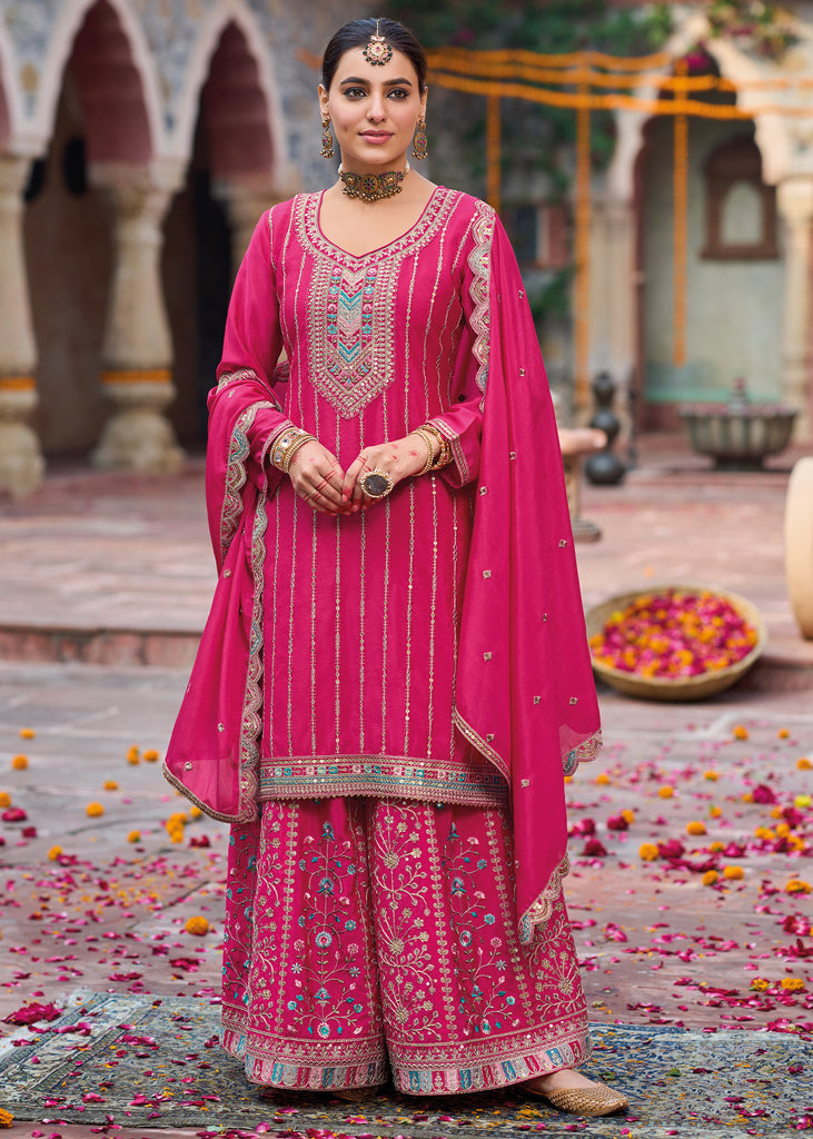 Magenta Pink Embroidered Designer Suit Set