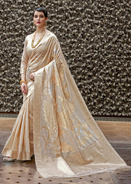 Ivory and Gold Zari Work Banarasi Saree (5778951241879)