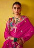 Queen Pink Woven Embroidered Chiffon Saree