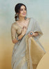 Smoke Grey Woven Banarasi Linen Silk Saree