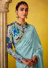 Aquatic Blue Woven Embroidered Chiffon Saree