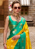 Yellow And Green Banarasi Satin Silk Saree