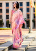 Rose Pink Satin Crepe Printed Silk Saree