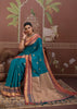 Teal Blue Woven Banarasi Tussar Silk Saree