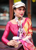 Carmine Pink Satin Crepe Printed Silk Saree