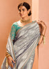 Silver Grey Woven Banarasi Designer Tissue Silk Saree With Embroidered Blouse