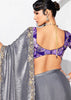 Silver Grey Embroidered Designer Silk Saree