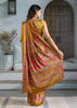 Golden Yellow Printed Satin Silk Saree