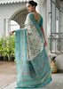 White & Sea Green Woven Banarasi Patola Silk Saree