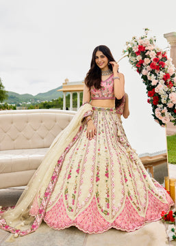 Pristine White Tissue Embroidered Wedding Lehenga