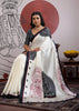 Black and White Printed Satin Silk Saree