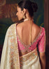 Victorian Pearl White Woven Embroidered Saree