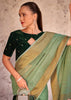 Ming Green Woven Banarasi Linen Silk Saree with Velvet Blouse