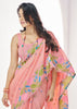 Rose Pink Woven Linen Silk Saree