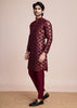 Ochre Red Sequins Embroidered Kurta Set