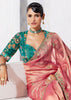 Reddish Pink Embroidered Designer Silk Saree