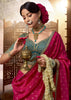 “Exclusive Offer” : Raspberry Pink Woven Designer Embroidered Silk Saree With Contrast Blouse