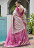 White & Magenta Woven Banarasi Patola Silk Saree