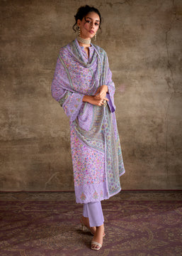 Persian Purple Embroidered Suit Set With Digital Print