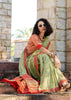 Leaf Green Woven Cotton Linen Saree