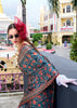 Strom Blue Satin Crepe Digital Printed Saga Saree With Contrast Blouse