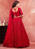 Poppy Red Net Embroidered Bridal Lehenga