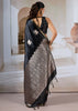 Jet Black Banarasi Satin Silk Saree